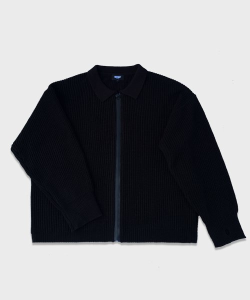 wool blend knit zip-up collar cardigan