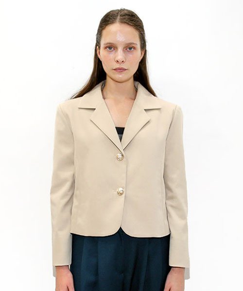 Бежевый укороченный жакет на двух пуговицах _ Two Button Beige Crop JK