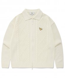 ANGEL CABLE KNIT ZIP-UP CARDIGAN IVORY