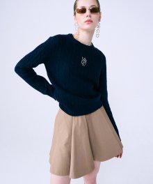CASHMERE BLENDED CABLE CREW NECK MRCD_NAVY IVORY