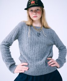 CASHMERE BLENDED CABLE CREW NECK MRCD_GREY NAVY
