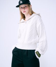 CASHMERE BLENDED CABLE HALF ZIP UP_IVORY