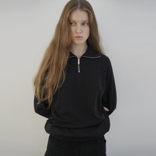 JENNA HALF ZIP UP COLLAR KNIT (BLACK)