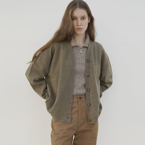 AVA CASHMERE WOOL V NECK CARDIGAN (BROWN)