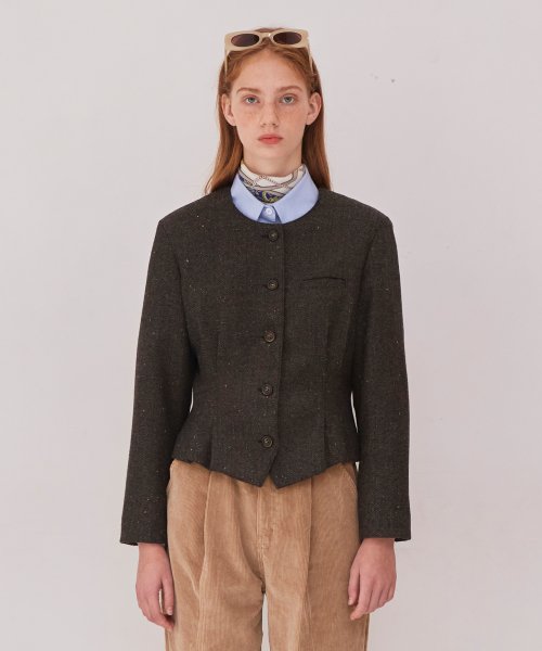 [LINE] Waist Tuck Crop Jacket (Brown)