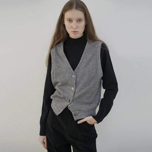 JAMIE BUTTON UP V-NECK KNIT VEST CARDIGAN(GREY)