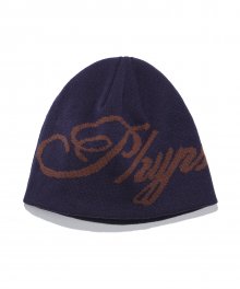 JACQUARD CURSIVE LOGO SHORT BEANIE BLUE