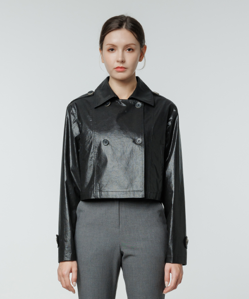 Кожаная двубортная куртка Colin с воротником Black COLIN42BK