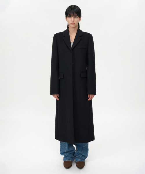 Длинное однобортное пальто из кашемира BLACK