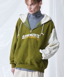 EMBROIDERY KNIT MIXED HOODIE - OV