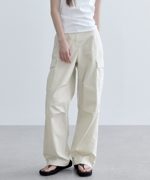 WOMENS WIDE CARGO PANTS [CREAM]