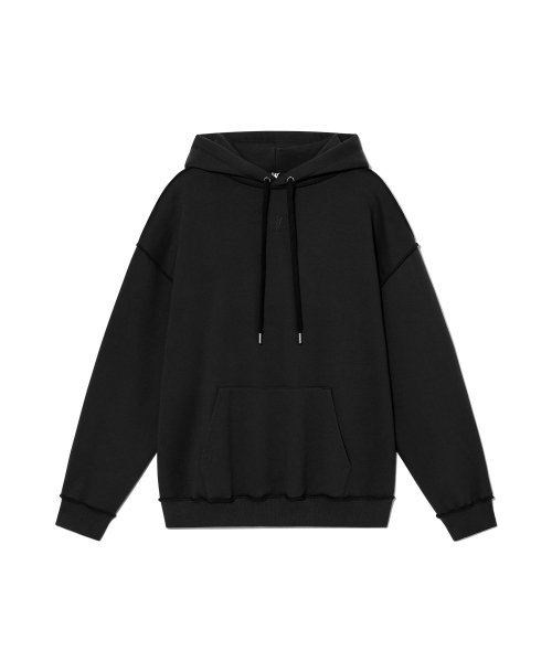 MUSINSA | WOOALONG Signature reverse heavy hoodie - BLACK