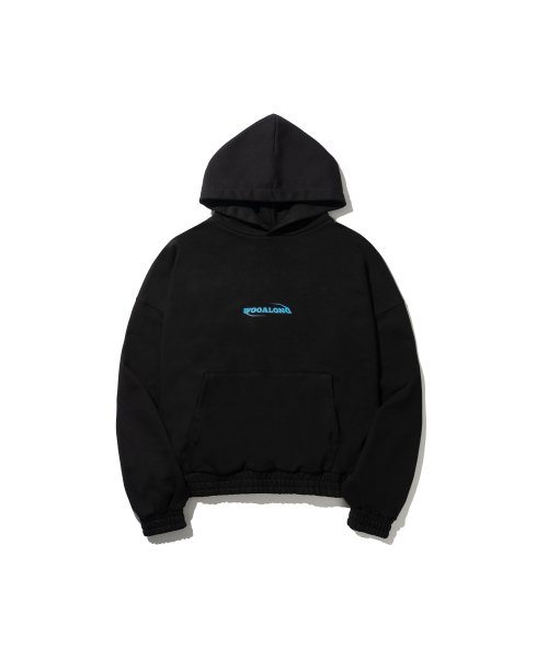 우알롱(WOOALONG) Sharp logo banding hoodie - BLACK - 사이즈