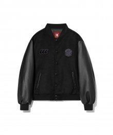 Double patched varsity jacket - BLACK