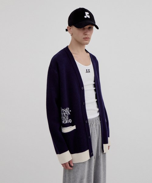 MUSINSA | REST&RECREATION RR JACQUARD KNIT CARDIGAN - NAVY