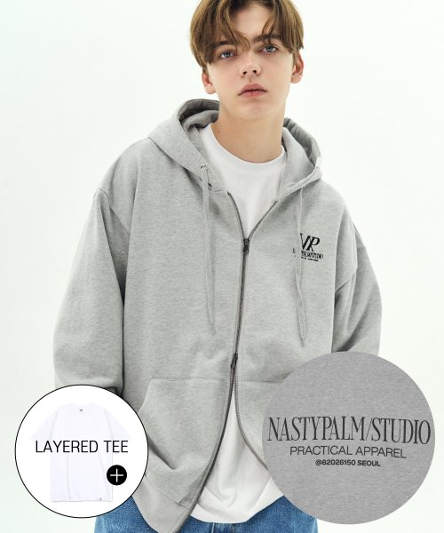 네스티팜(NASTY PALM) NP 스튜디오 투 웨이 후드집업 그레이 - 49,900 | 무신사 스토어