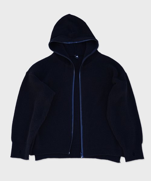full zip up wool blend knit hood