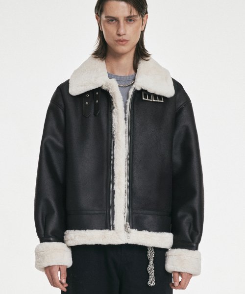 MUSINSA | DOFFJASON High-neck leather mouton jacket BLACK