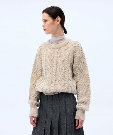 Heart fisher-cable wool knit-pullover
