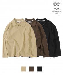 [블랙]오픈 카라 니트 셔츠-3 Color