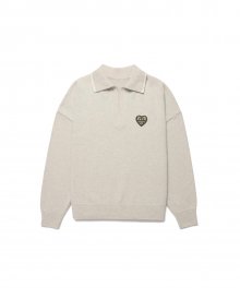 OPEN COLLARED KNIT PULLOVER - LIGHT BEIGE
