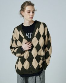 DIAMOND PATTERN KNIT CARDIGAN (KHAKI)