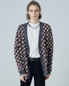 SOFT HOUNDTOOTH CARDIGAN(GRAY-BROWN)