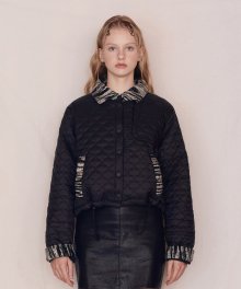 Stripe Patched Quilting Jacket (Black)