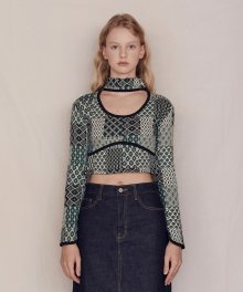 Patchwork halterneck Top (Green)