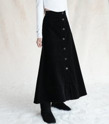 Corduroy Button Maxi Skirt BLACK