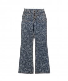 Laser Engraved Butterfly Denim Pants Blue