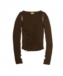 Cut-Out Shirring Top Brown