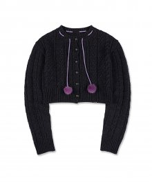 Fox Pom Pom Cardigan Black