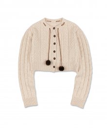 Fox Pom Pom Cardigan Oatmeal