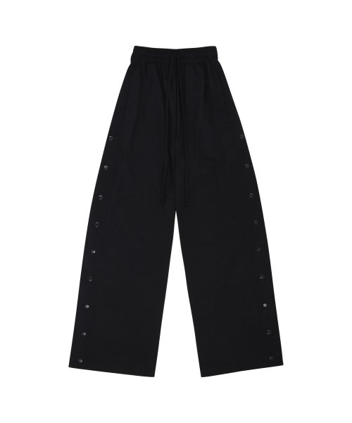 Side snap button wide pants - Black