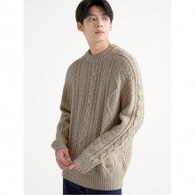 Unisex 베이지 아란 조직 라운드넥 니트 (BC2951C03A)