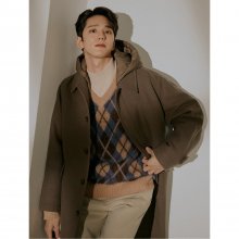 Unisex 브라운 울 블렌드 후드 탈부착 발마칸 코트 (BC2930A25D)