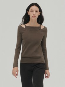 Layered boat neck t (brown)