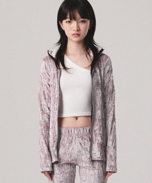 VELVET WAVE STITCH 2WAY ZIP UP (PINK)