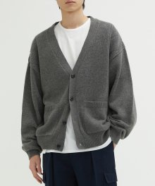 POINTED CABLE WOOL CARDIGAN (ELEPHANT GREY)
