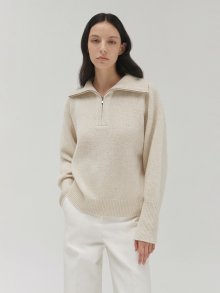 Cookie halfneck zip-up knit (cream)