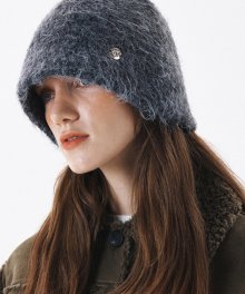 HAIRY KNIT BUCKET HAT [CHARCOAL]