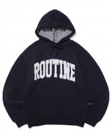 ROUTINE ARCH LOGO KNIT HOODIE NAVY