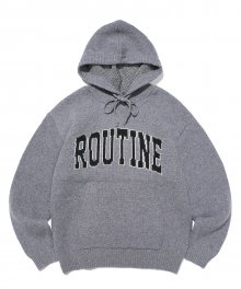 ROUTINE ARCH LOGO KNIT HOODIE GRAY
