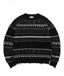 PATTERN MIXED DAMAGE KNIT BLACK