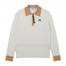 Tip Color Point Half Zip-up Sweater_Orange