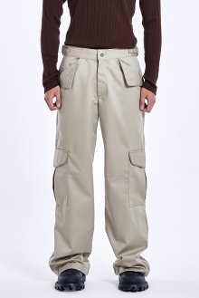 Snap zipper pocket pants -Beige