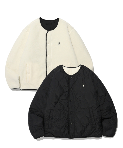 MUSINSA YALE REVERSIBLE NO COLLAR BOA FLEECE JACKET IVORY / BLACK