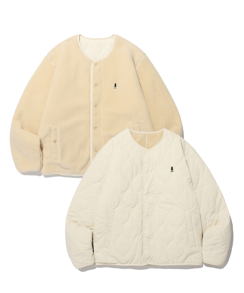 MUSINSA YALE REVERSIBLE NO COLLAR BOA FLEECE JACKET BEIGE / IVORY