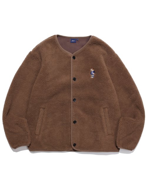 MUSINSA YALE EMBROIDERY DAN NO COLLOR BOA FLEECE JACKET BROWN
